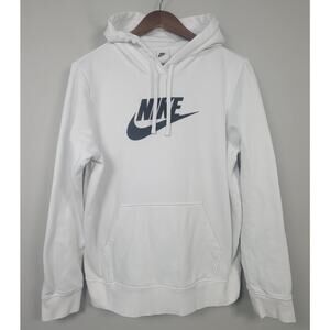 Nike Women’s L White Club Fleece Pullover Hoodie Black Logo